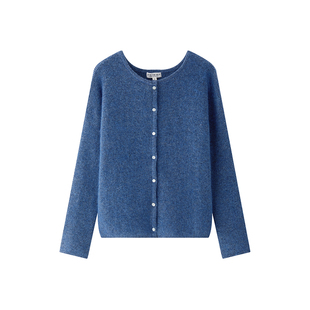 Into Fiction法式侯麦电影幼马海毛毛衣海蓝色宽松羊毛针织衫开衫