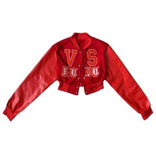 红色刺绣夹克外套短款酷飒风女团爵士舞上衣显瘦街舞kpop舞蹈服装