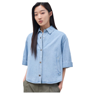 【七分袖】BEANPOLE滨波女士浅蓝色简约通勤风时尚衬衫型牛仔外套