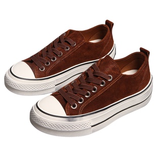 巴黎 松糕底牛磨砂皮松紧鞋带舒服不重软鞋底女休闲鞋板鞋女鞋