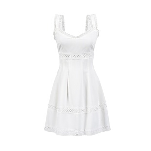 le palais vintage复古老钱风 法式纯白重工花边拼接修身连衣裙