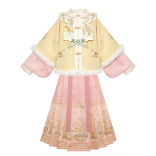 十三余童装【岁朝清梦】明制新款半臂假两件刺绣保暖半裙套装厚女