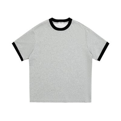 美式复古假两件短袖男女夏季撞色