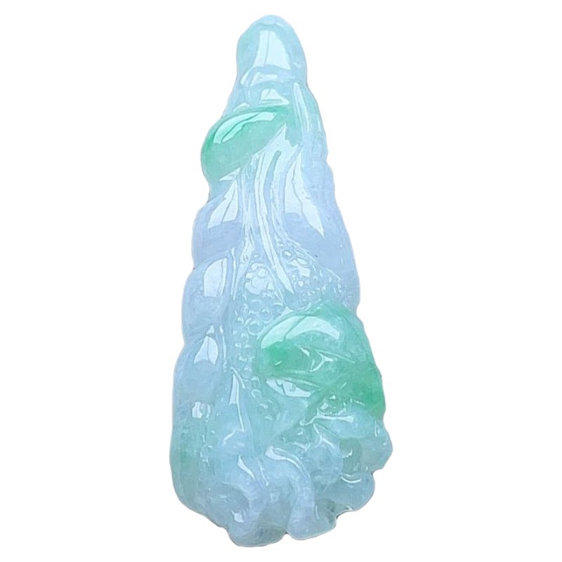 天然翡翠白菜吊坠乳白飘阳绿百财