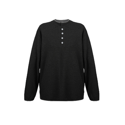 二十二号穿搭老钱风撞色拼接亨利领长袖T恤男士设计款内搭打底衫