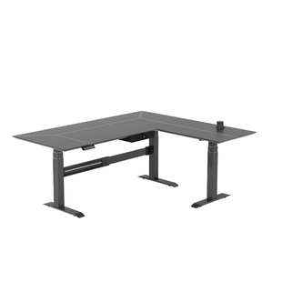 智芯转角电动升降桌电脑桌台式办公桌L型家用拐角皮面书桌工作台