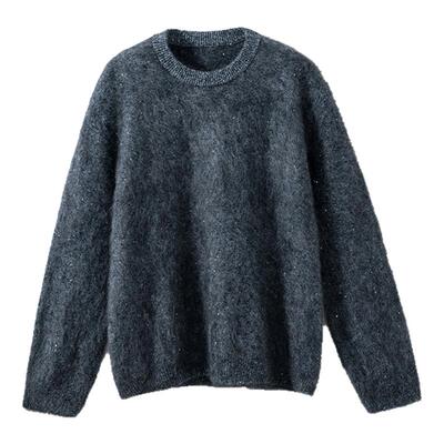 满天星珠片纱圆领V领针织衫毛衣