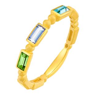 justgold镇金店瑰丽莹雪黄金足金戒指1727151Y浅蓝+浅紫蓝+绿色