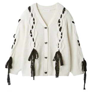 SNIDEL HOME2025秋冬新品V领蝴蝶结针织开衫居家睡衣SHNT255064