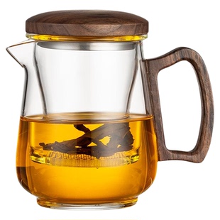 胡桃木侧把玻璃泡茶杯茶水分离过滤冲茶器功夫茶具泡茶壶三件杯