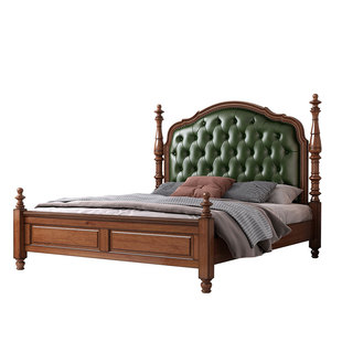 淘美庭美式实木床软包双人床婚床家具复古床高箱欧式原木大床轻奢