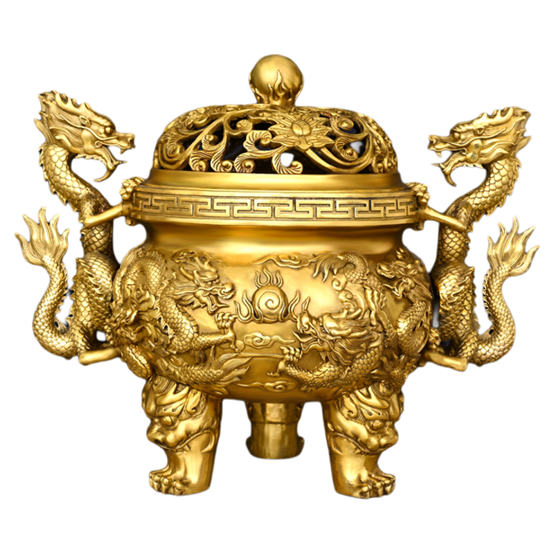 纯黄铜九龙香炉摆件大号佛堂