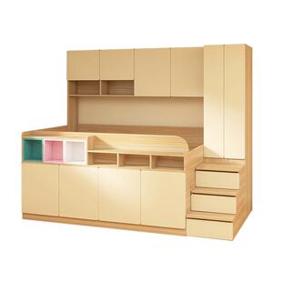 儿童半高床兔宝宝ENF级生态板小户型男孩女孩卧室带书桌衣柜一体