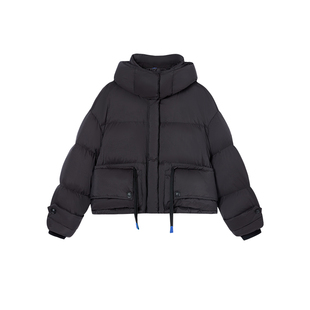 Jamor时尚黑色羽绒服2024冬季新款宽松休闲短款鸭绒上衣