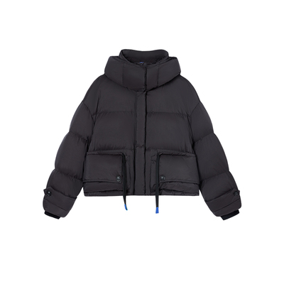 Jamor时尚黑色羽绒服2024冬季新款宽松休闲短款鸭绒上衣