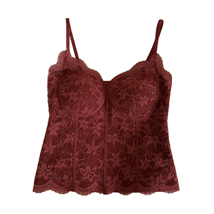 鱼骨蕾丝复古背心轻法式慵懒感内搭自带胸垫保暖显瘦轻熟风吊带