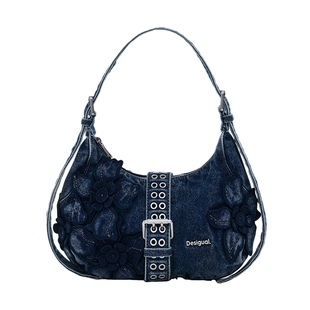 Desigual洗水牛仔立体花朵装饰小挎包腋下包