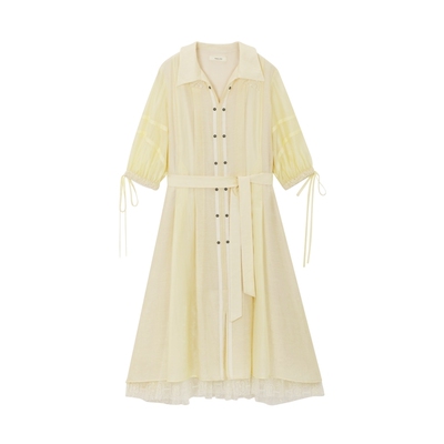 春夏甜美拼接收腰连衣裙MSLAN