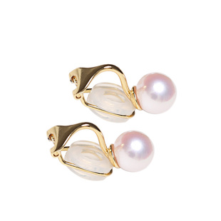 Akoya天然海水珍珠耳环阿古屋珍珠耳饰925银耳夹无耳洞简约正圆