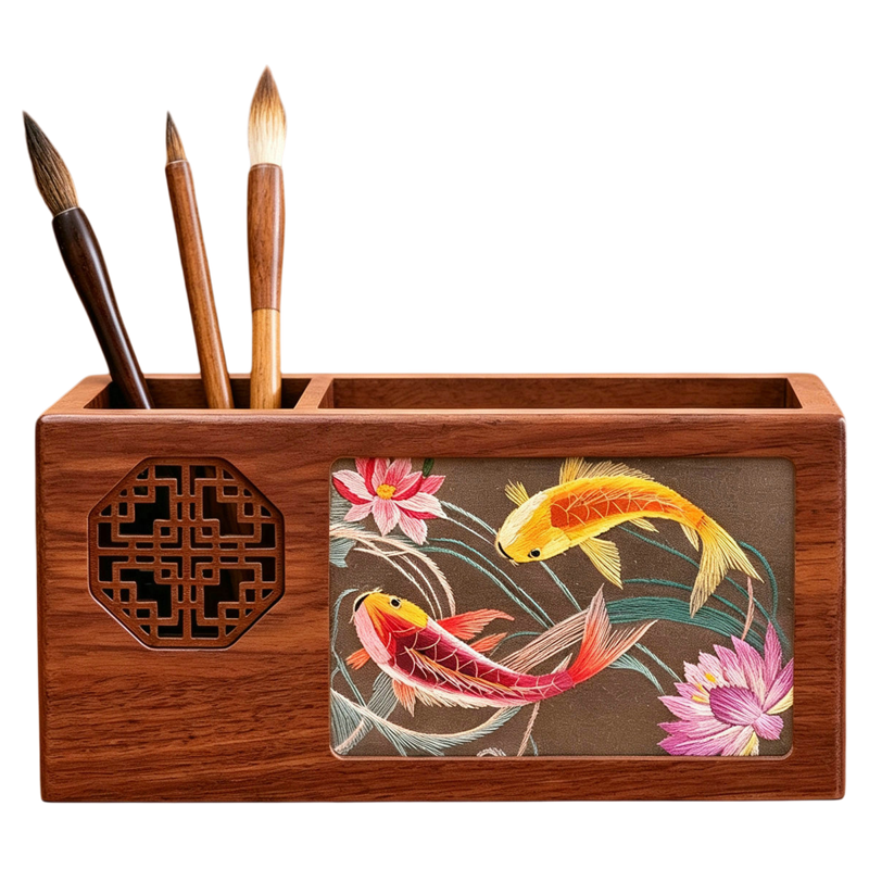 苏绣手工绣文创笔筒可定制logo