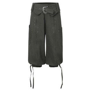 DoublePunch早秋原创重工结构全棉洗水工艺做旧五分哈伦马术裤