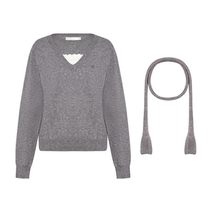 Kroche 26ss 浪漫邂逅 天丝羊毛 撞色假两件套头毛衫+围巾两件套