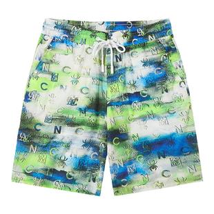 CNC男装奥莱多色花版短款春夏新品轻奢抽绳直筒休闲短裤男款