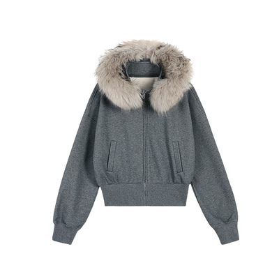 连帽卫衣女秋冬保暖短款拉链开衫