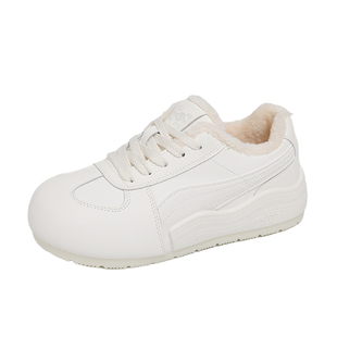 小白鞋女款2025新款冬季学生加绒运动德训鞋纯白保暖阿甘板鞋棉鞋