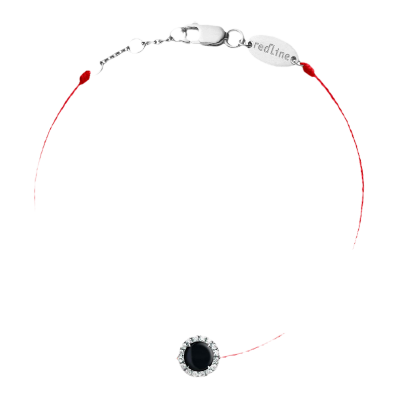 Redline/红绳女士黑色玛瑙镶嵌白金钻石Reine Onyx幸运手链