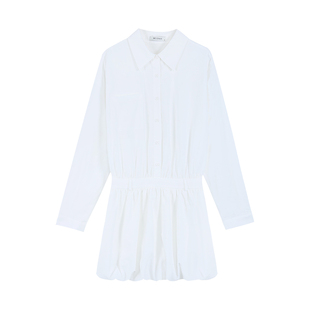 MULVAN 山茶白茉莉 极简白色衬衫连衣裙女休闲收腰气质短款花苞裙