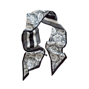 黑白系列高级感腰果长条丝巾女春季新款绑发发带装饰飘带百搭领巾