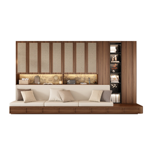 去客厅化沙发墙柜一体到顶家用实木中古风带卡座书架置物柜储物柜