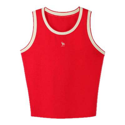 【明星同款】龙脸 DRAGON FACE撞色边圆领背心节日红