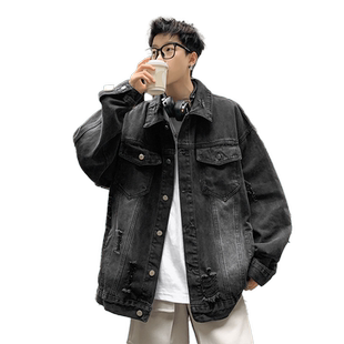 VIISHOW水洗做旧牛仔夹克男2024秋潮流破洞美式复古痞帅休闲外套