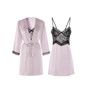 晨袍两件套秋冬性感真丝睡裙女带胸垫高级感睡衣桑蚕丝家居服套装