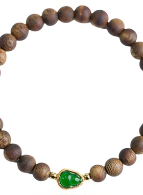 天然辣绿翡翠葫芦奇楠沉香手链女