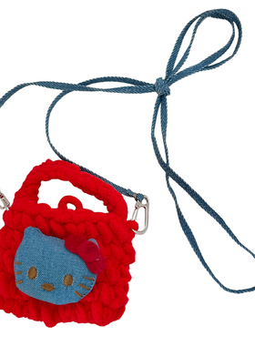 香香软软！编织毛绒kt猫小包项链女迷你零钱耳机包卡通可爱毛衣链