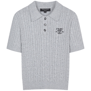 TeenieWeenie小熊女装学院风复古绞花高智感短袖POLO领毛衣针织衫