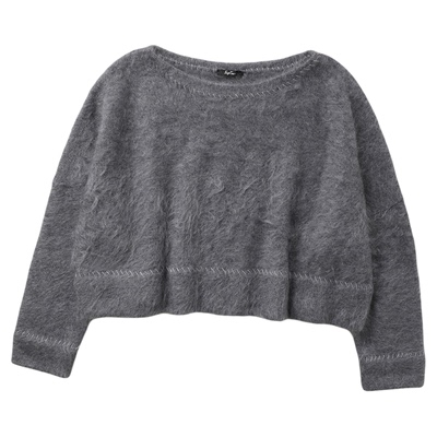 TANG TOWN 自制 重磅羊绒拉绒 时装感手缝白线撞色显瘦廓形短毛衣