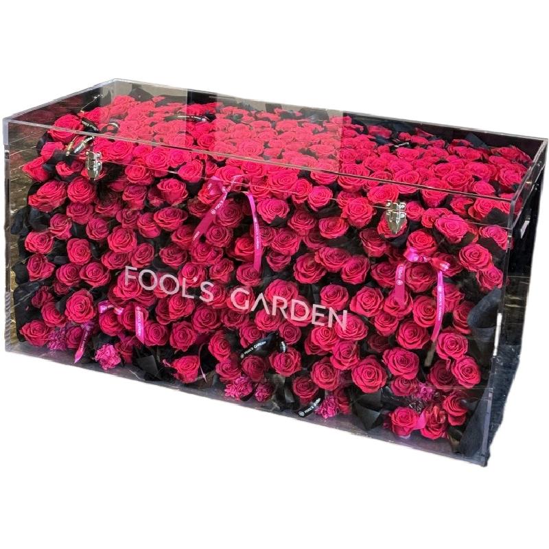 亚克力透明永生花盒翻盖收纳盒口红香水装饰盒带锁高档礼品盒定制