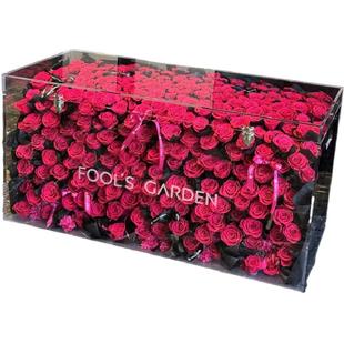 亚克力永生花束箱翻盖收纳箱子透明五金带锁高档礼物礼品盒子定制