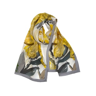 清新黄灰油画!100%桑蚕丝双绉真丝多功能丝巾情侣春秋薄款围巾女