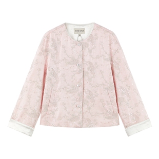 秋水伊人新中式刺绣圆领短款外套女2026春季新款优雅国风长袖上衣