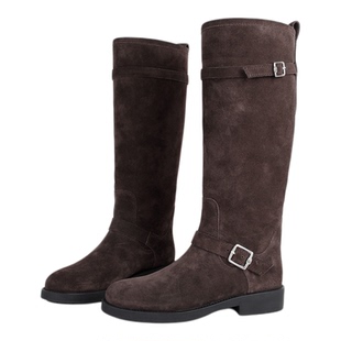 MantenerGran厚底高筒骑士靴女真皮长靴黑色靴子不过膝 MG女鞋