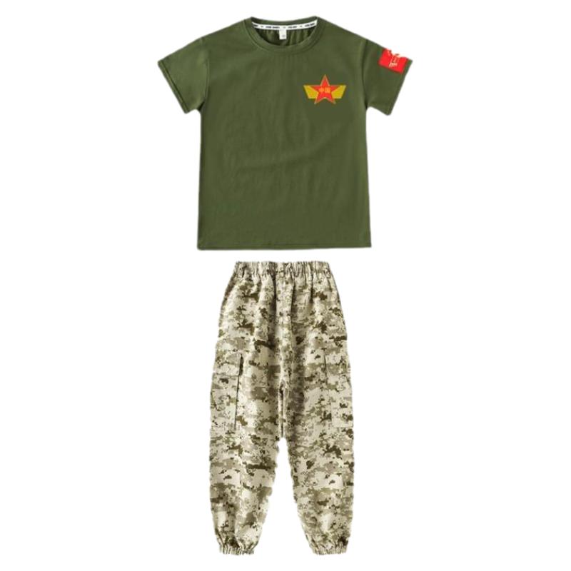 儿童迷彩服套装小学生短袖夏令营战狼表演服男女童军训特种兵套装