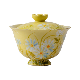 束刻 纯手绘小雏菊二才盖碗高颜值陶瓷沏茶碗家用功夫茶具泡茶碗