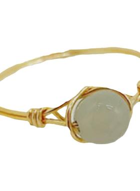 缅甸翡翠戒指冰白种14K圆珠子女