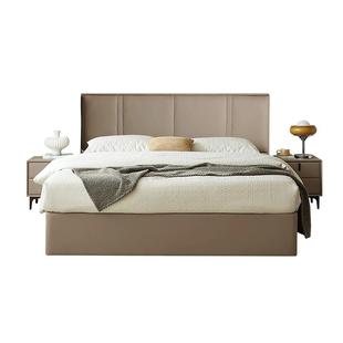 双虎薄床头床主卧现代简约真皮床双人齐边床小户型高箱实木床705