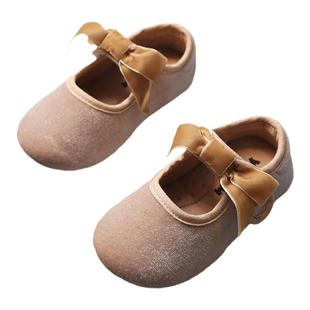 韩版童鞋春秋季女童公主鞋蝴蝶结方口单鞋宝宝魔术贴丝绒软底布鞋